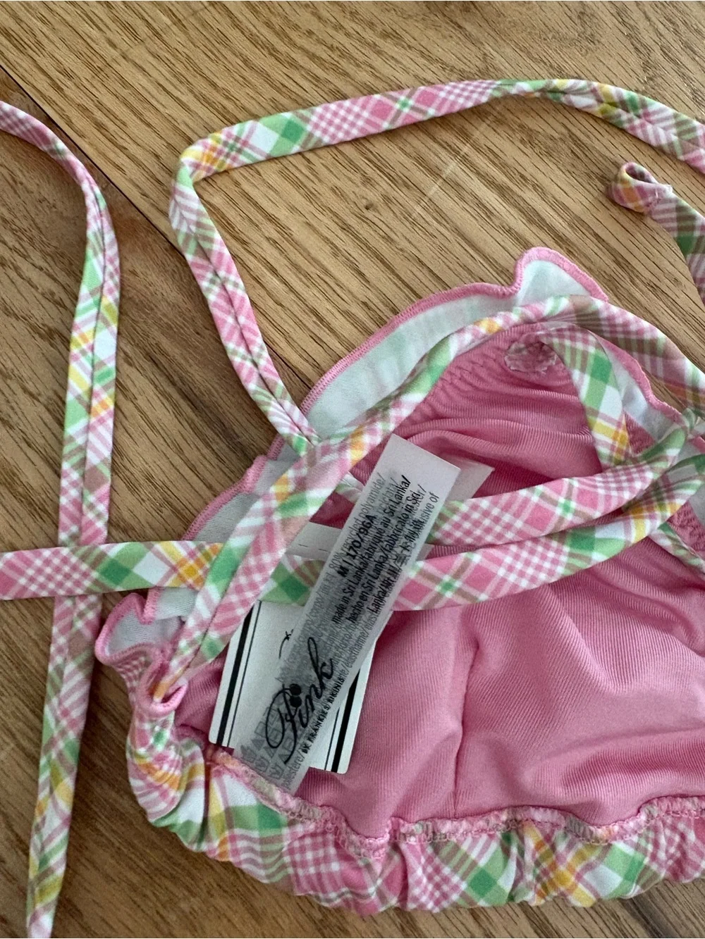Frankie's Bikinis Pink Plaid Triangle String Bikini
